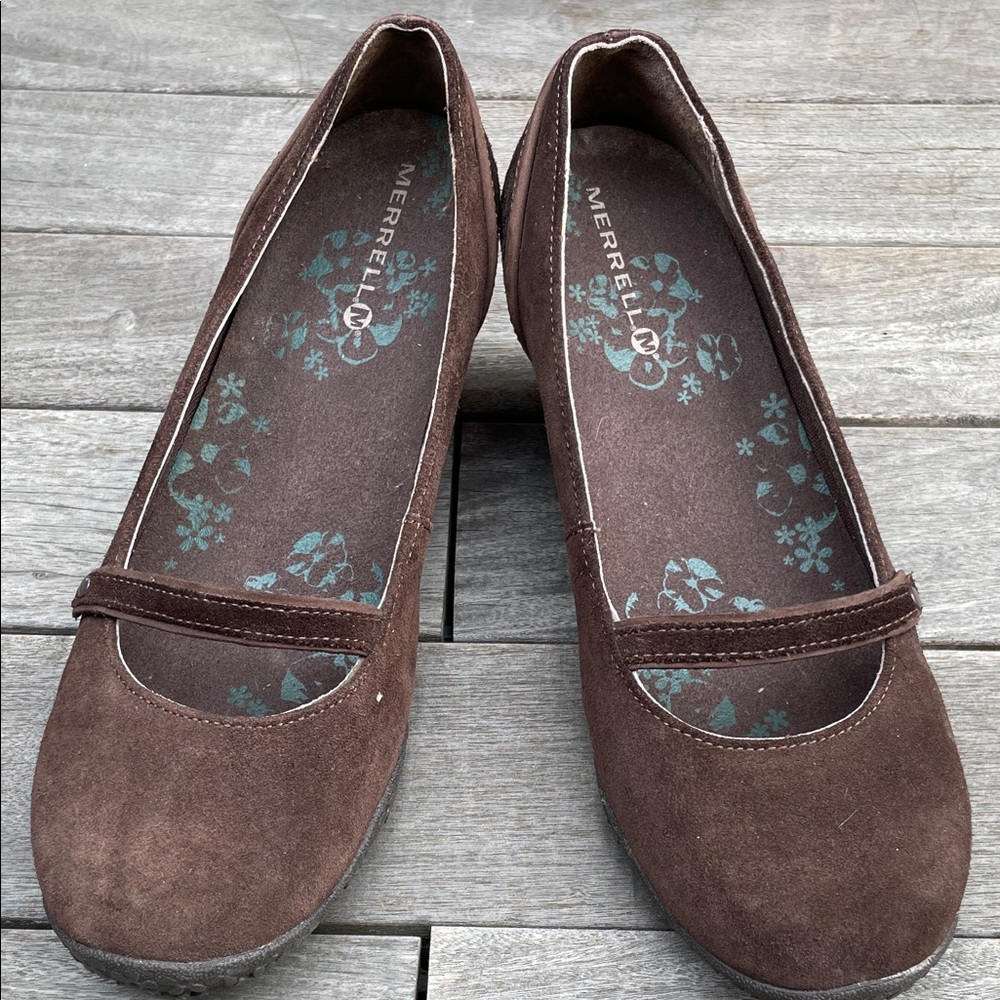 Merrell Women's Brown Suede Slip-On Wedge Heel Shoes